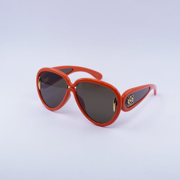 Loewe LW40132I 42E Sunglasses Shiny Orange Aviator Frame, Brown Lenses main image 8